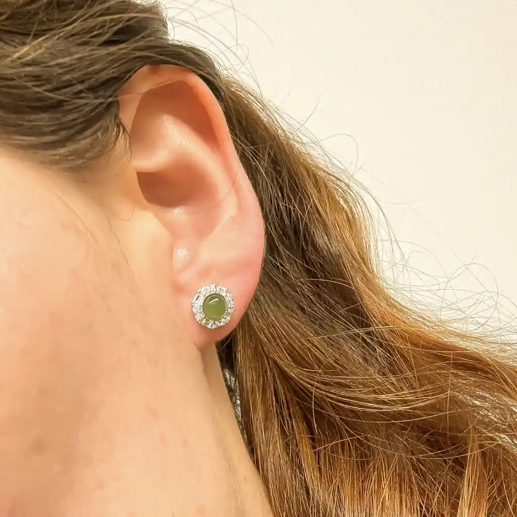 Aretes Jaspe Verde Natural En Plata S925 Con Zirconitas