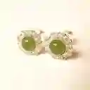 Aretes Jaspe Verde Natural En Plata S925 Con Zirconitas