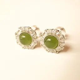 Aretes Jaspe Verde Natural En Plata S925 Con Zirconitas