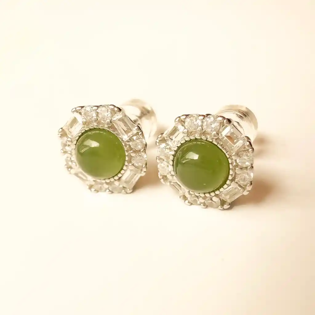 Aretes Jaspe Verde Natural En Plata S925 Con Zirconitas