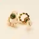 Aretes De Malaquita Natural Con Perlas – Plata S925 Con Baño En Oro De 18k