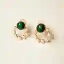 Aretes De Malaquita Natural Con Perlas – Plata S925 Con Baño En Oro De 18k