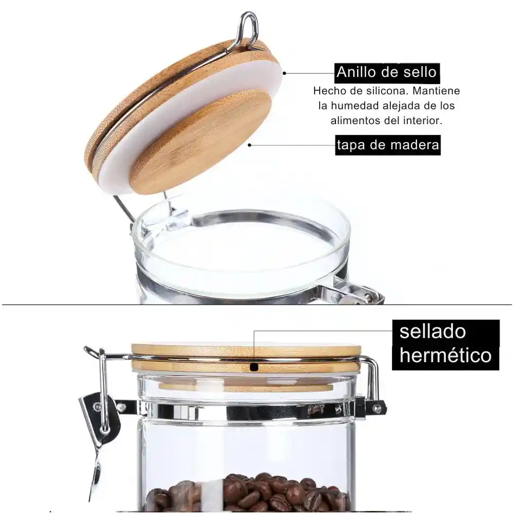Tarro Recipiente De Vidrio Para Almacenamiento Con Sellado Hermetico