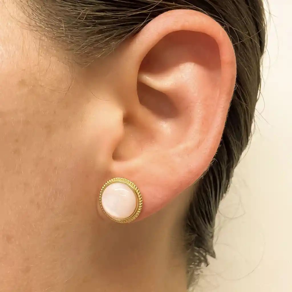 Aretes De Cuarzo Rosado Natural – Plata S925 Con Baño En Oro De 18k