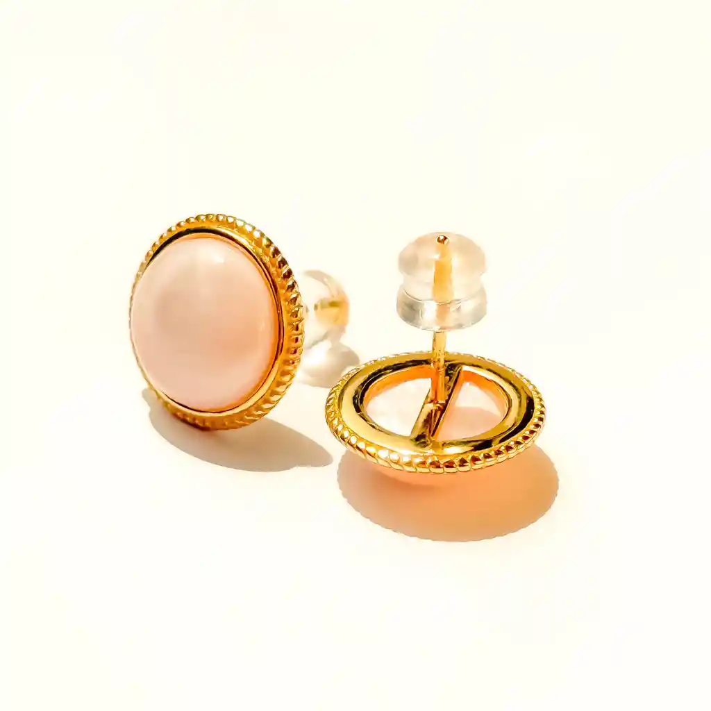 Aretes De Cuarzo Rosado Natural – Plata S925 Con Baño En Oro De 18k