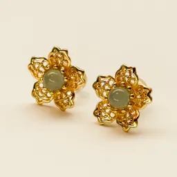 Aretes Flor Tejida Con Ópalo Verde – Plata S925 Con Baño En Oro De 18k