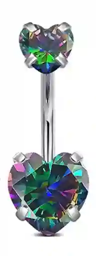 Piercing Ombligo Zircón Corazón Tornasol Rosca Interna