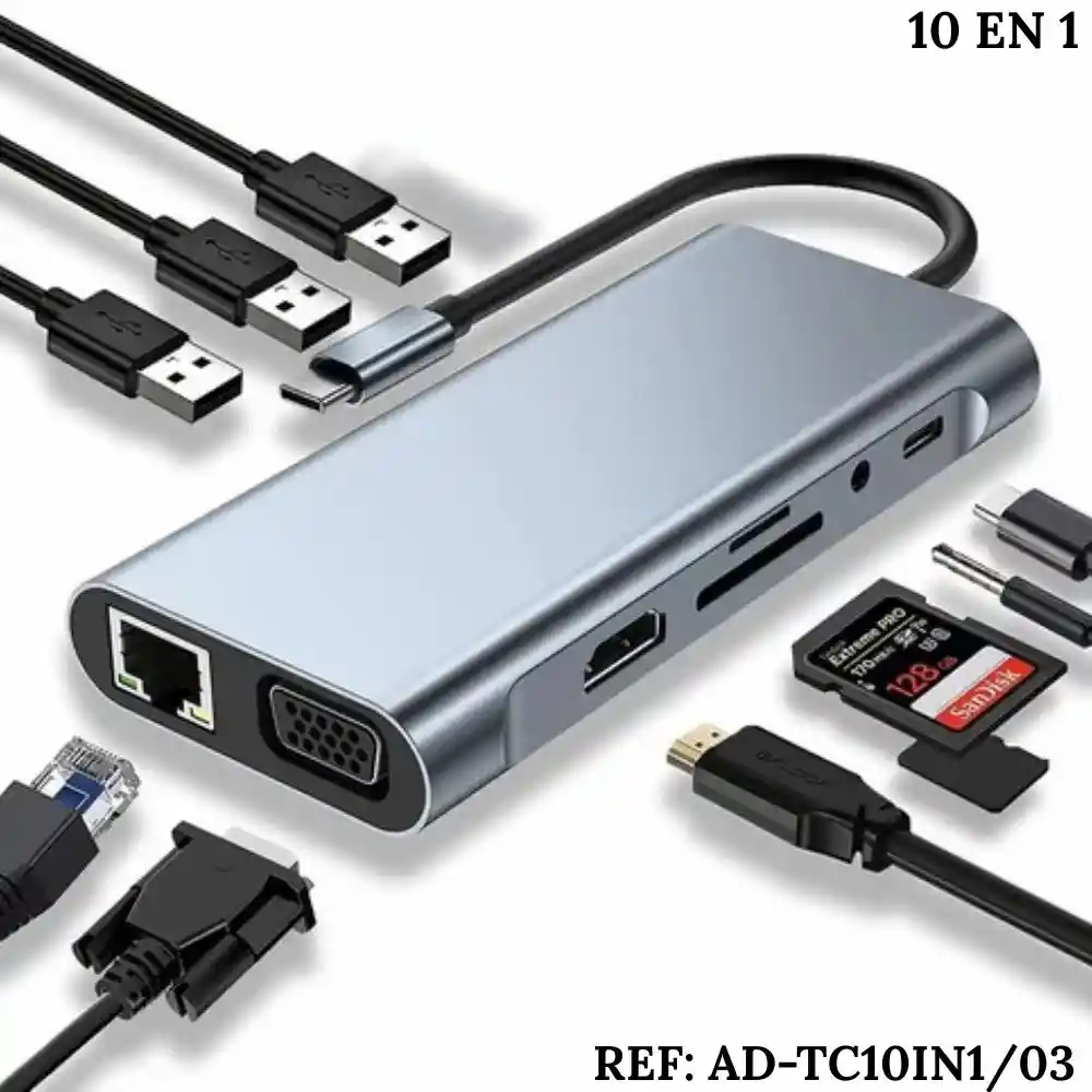 Adaptador Convertidor Multipuerto Tipo C 10 En 1 Hub Tipo C