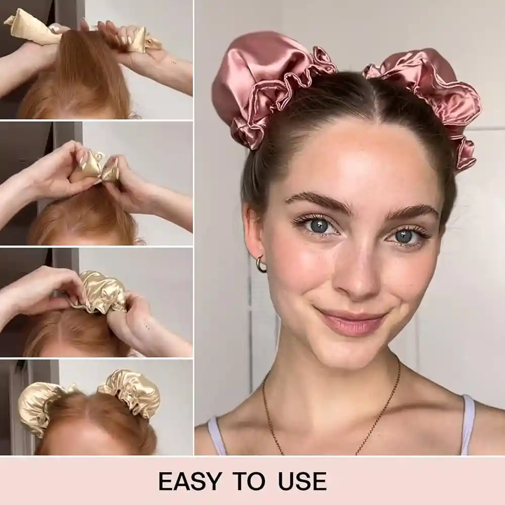 Ondas Sin Calor En Satín – X 4 Piezas, 2 Mini Gorros Doble Faz Y 2 Tubos Pequeños En Satin - Rizos Definidos Y Sin Maltratar El Cabello