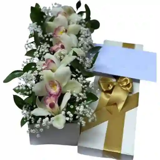 Caja Alargada Tapizada De Orquideas