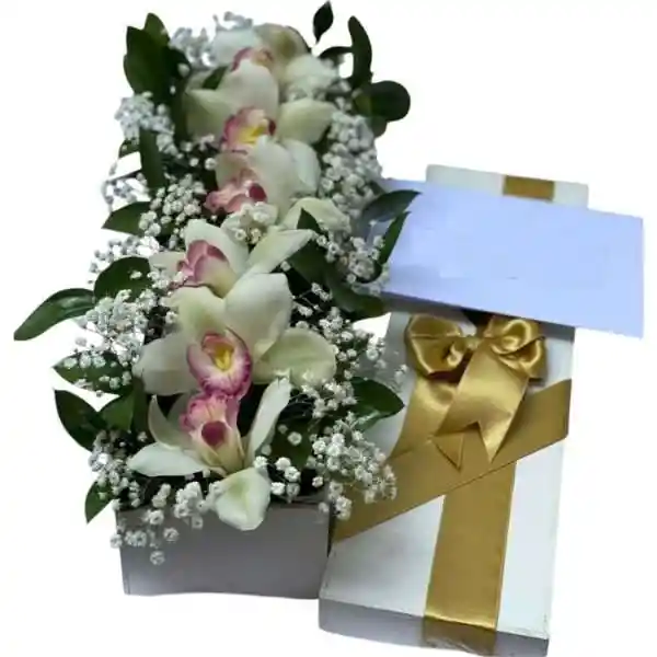 Caja Alargada Tapizada De Orquideas