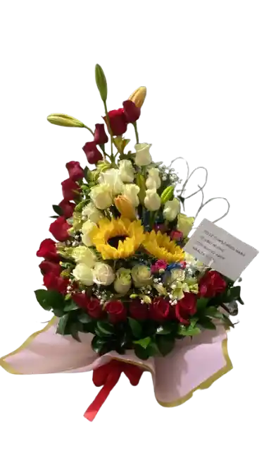 🌺 Arreglo Floral Tradicional, Rosas, Lirios, Girasoles