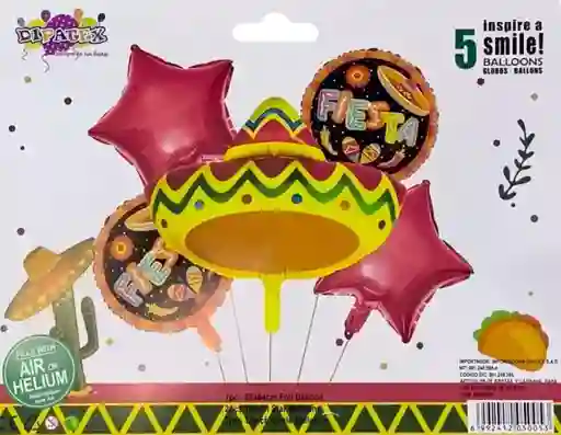 Set De Globos X5 Sombrero Mexicano