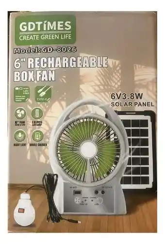 Ventilador Panel Solar Recargable Gd Times Un Bombillo
