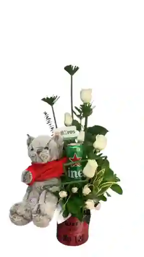 Día Del Padre; Arreglo Con Rosas Peluche Y Cerveza