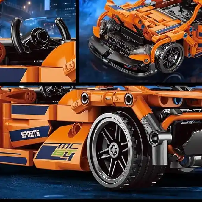 Automóvil Deportivo Armable Bloques A Control Remoto 408 Pcs Color Naranja