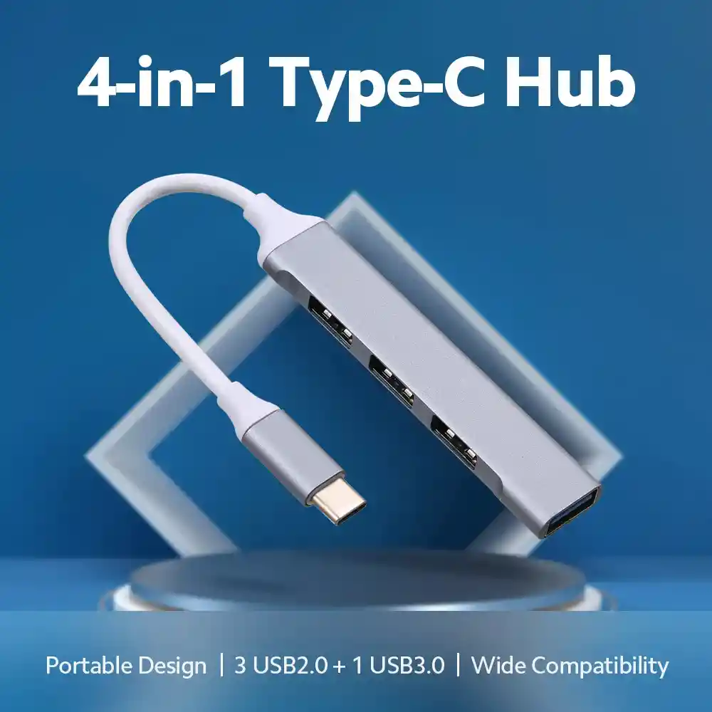 Adaptador Tipo C De Hub A Usb 4 En 1 Con Puertos