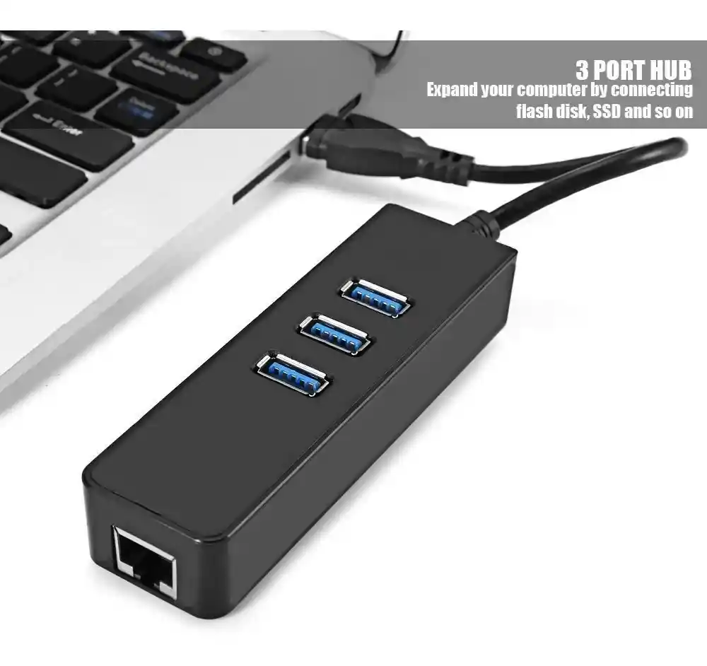 Hub Usb 3.0 De 3 Puertos Con Adaptador De Red Interntet-rj45