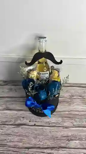 Cilindro Mini Tipo Ancheta Con Ceveza Coronita, Chocolates Ferreros Rocher Y Rosas