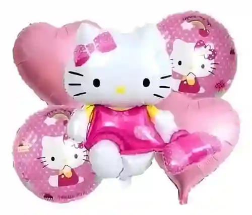 Bouquet X5 Globos Metalizados Hello Kitty