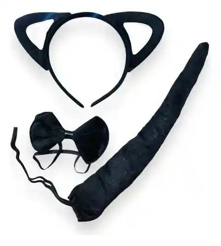 Juego De Disfraz De Gato Diadema De Cola Y Corbatín, Accesorio Para Fiesta Halloween