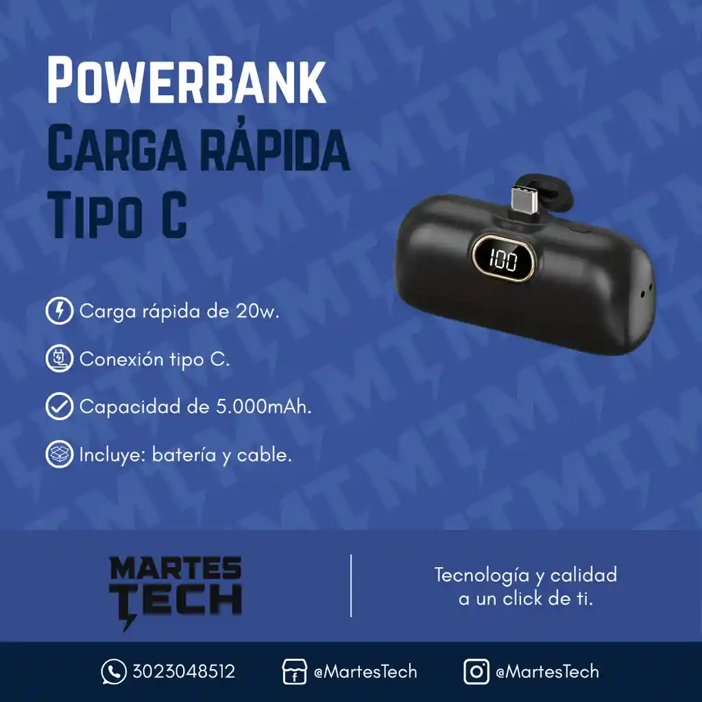 Powerbank Carga Rápida Tipo C