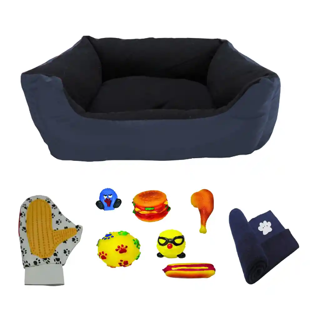 Cama Grande Impermeable Mas Cobija Grande Mas Guante Mas Juguete Azul Oscuro
