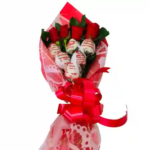 Mini Bouquet De Rosas Y Fresas Con Chocolate
