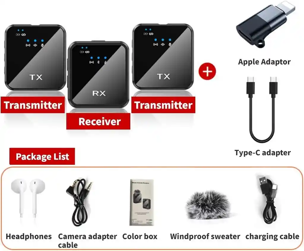 Micrófono 2 De Solapa Inalámbrico Para Videos Y Transmisiones