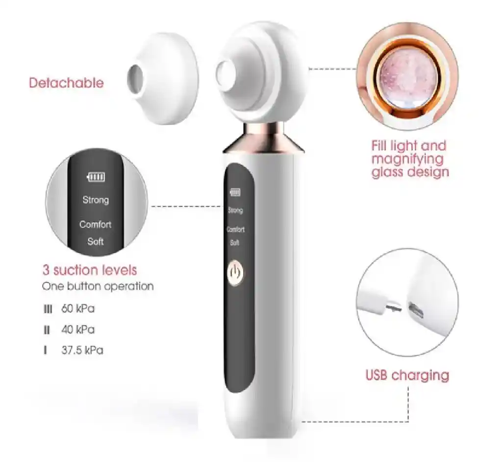 Extractor De Espinillas Y Puntos Negros Recargable Con Lupa Led