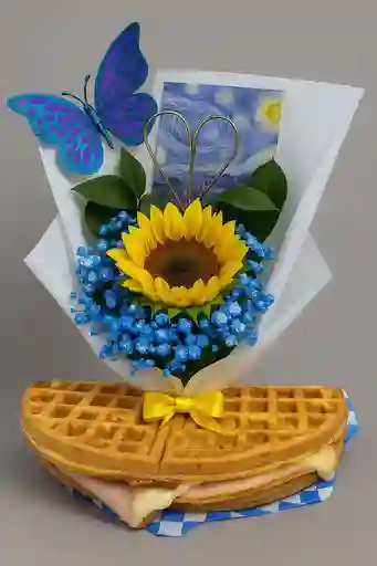 Bouquet De Girasol Decorado Temática De La Noche Estrellada De Van Gogh + Waffle Saludable