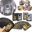 Cartas Poker Negras Calavera Dorada Mazo Ultra Fino Impermeable