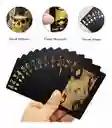 Cartas Poker Negras Calavera Dorada Mazo Ultra Fino Impermeable