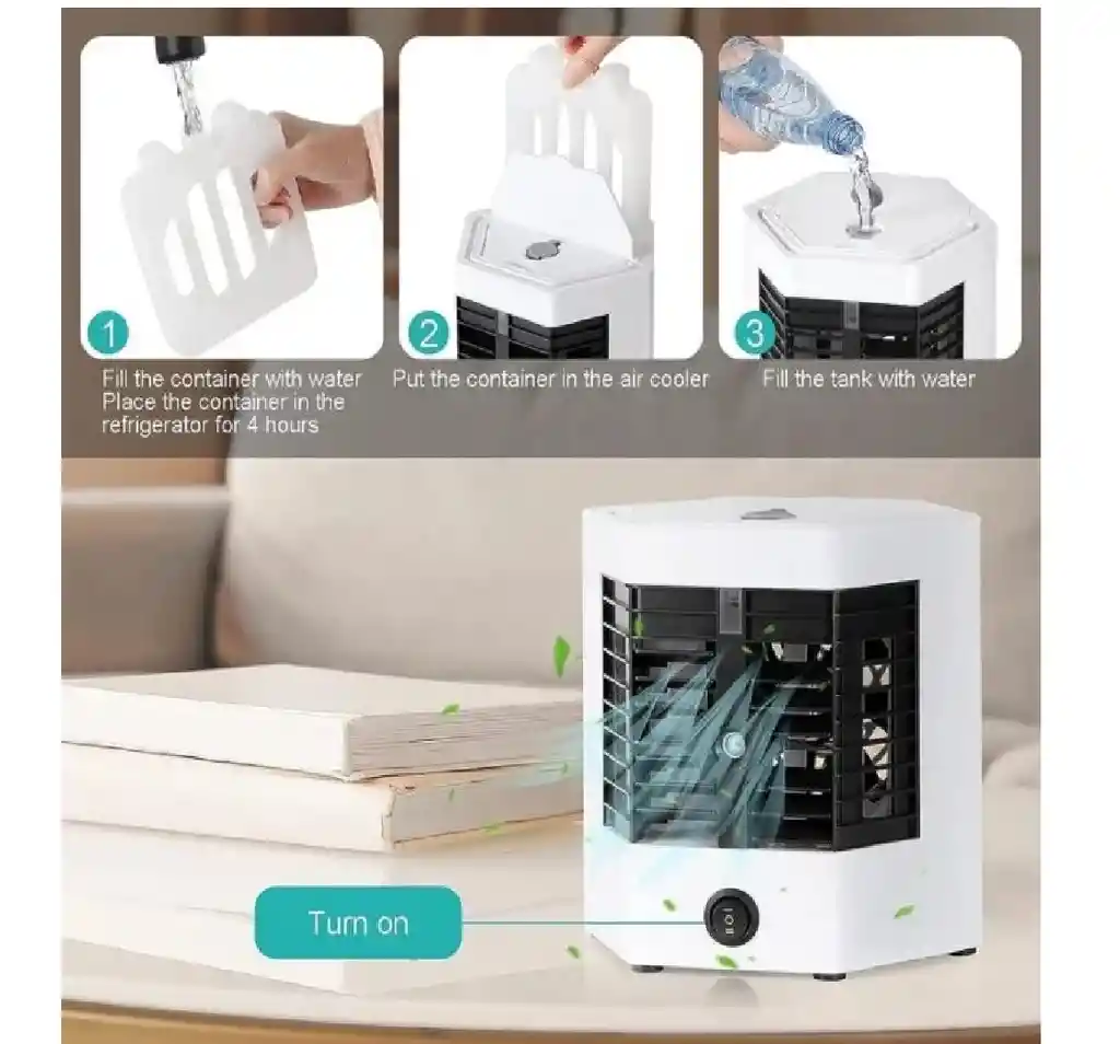 Mini Enfriador Portatil 2 En 1 Aire Acondicionado Recargable