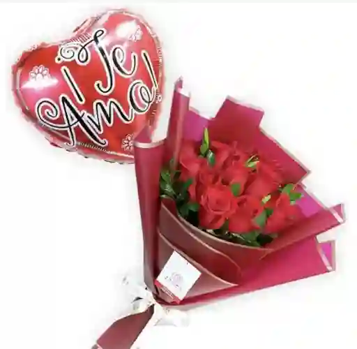 Bouquet Redondo De 36 Rosas Con Globo