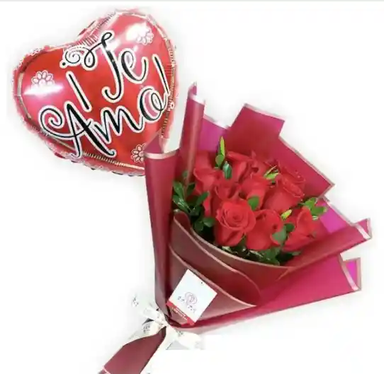 Bouquet Redondo De 36 Rosas Con Globo