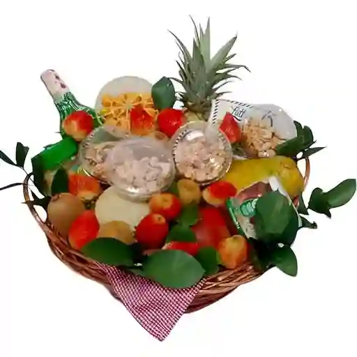 Canasta Con Frutos Secos, Frutas Y Vino