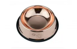 Plato Comedero Pequeño Inoxidable Bronce Con Base Antideslizante