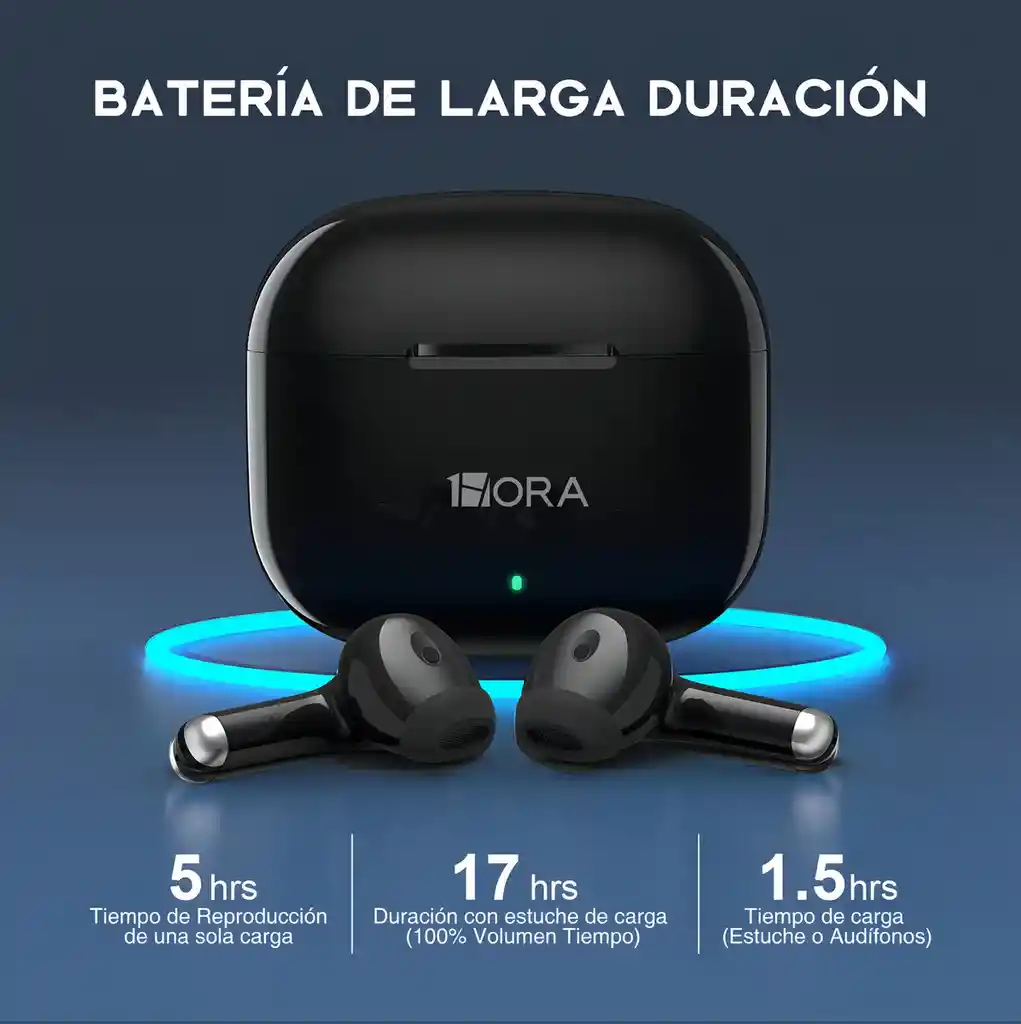 Audífonos In-ear Inalámbricos 1hora Aut203 Color Negro Bluetooth 5.3 Con Micrófono