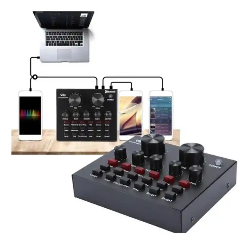 Interfaz De Audio Mixer Card Bluetooth Live Sound Card V8