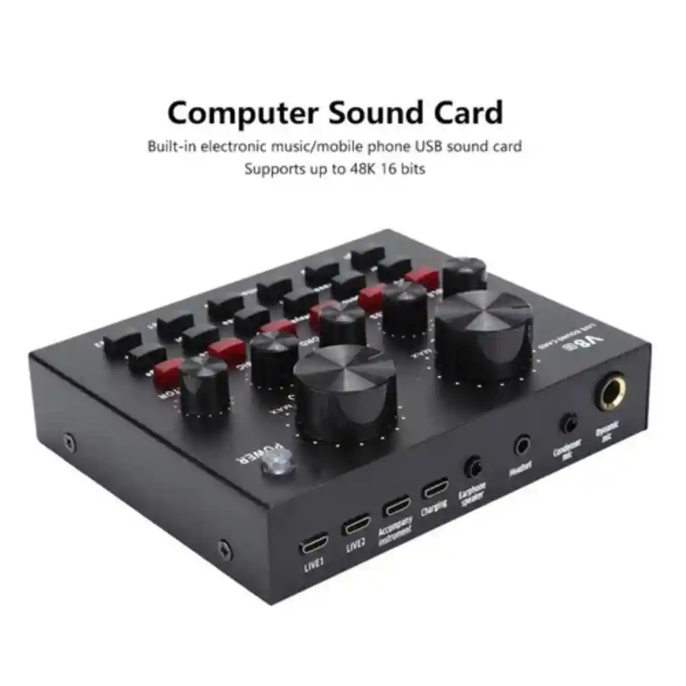Interfaz De Audio Mixer Card Bluetooth Live Sound Card V8