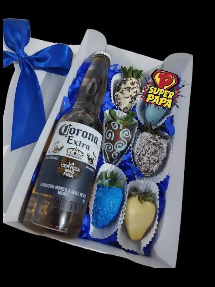 Caja Cerveza Corona Mas Fresas Decoradas