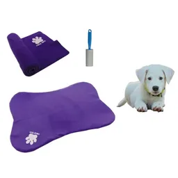 Tapete Con Forma De Hueso + Cobija Grande + Quitamotas Morado