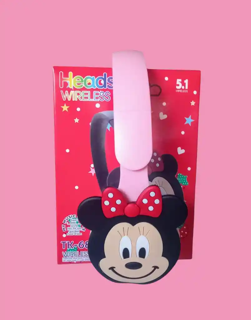 Diadema Inalámbrica Con Bluetooth Minnie Mouse Rosada Tk-688m