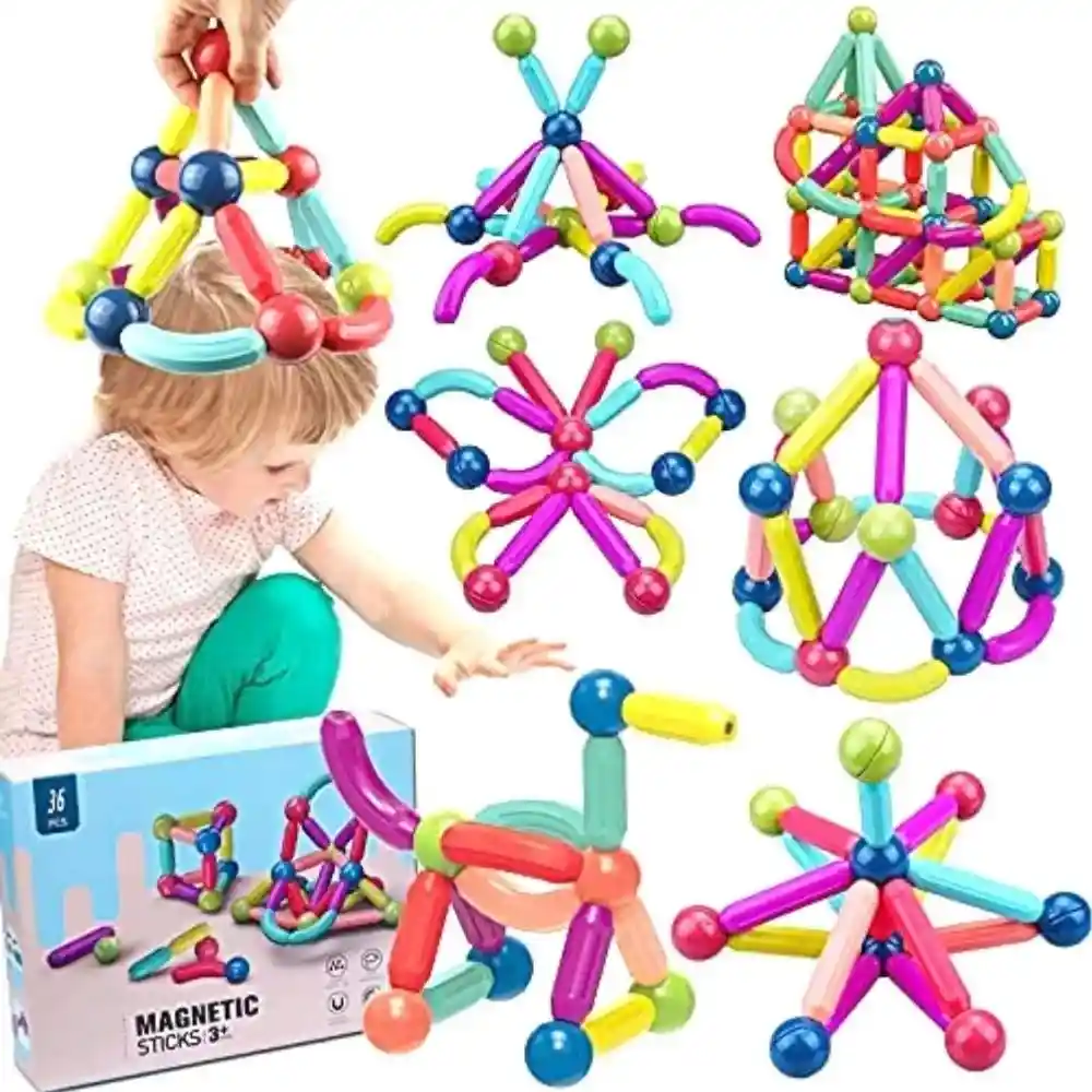 Fichas Magnéticas Bloques Construcción Juego Armar 36 Piezas