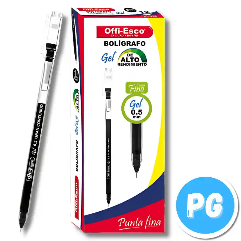 Caja Esfero Offi Esco 0.5mm Gel X12 Unds Negro Oe 036