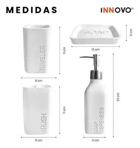 Organizador De Baño 4 Piezas De Lujo Con Dispensador De Jabón Premium Blanco