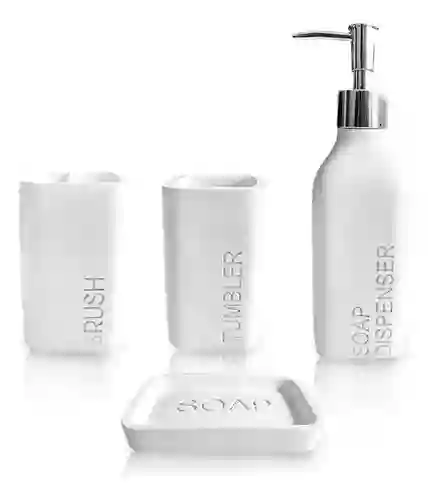 Organizador De Baño 4 Piezas De Lujo Con Dispensador De Jabón Premium Blanco