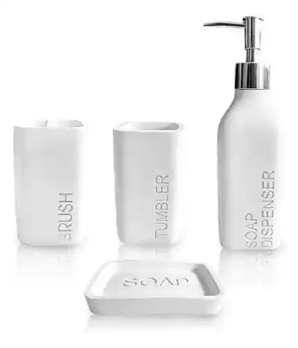 Organizador De Baño 4 Piezas De Lujo Con Dispensador De Jabón Premium Blanco