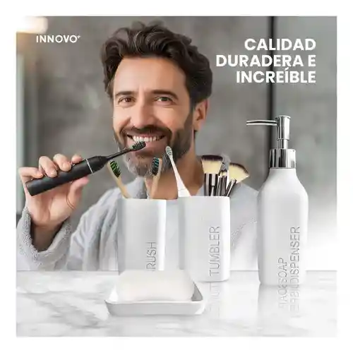 Organizador De Baño 4 Piezas De Lujo Con Dispensador De Jabón Premium Blanco